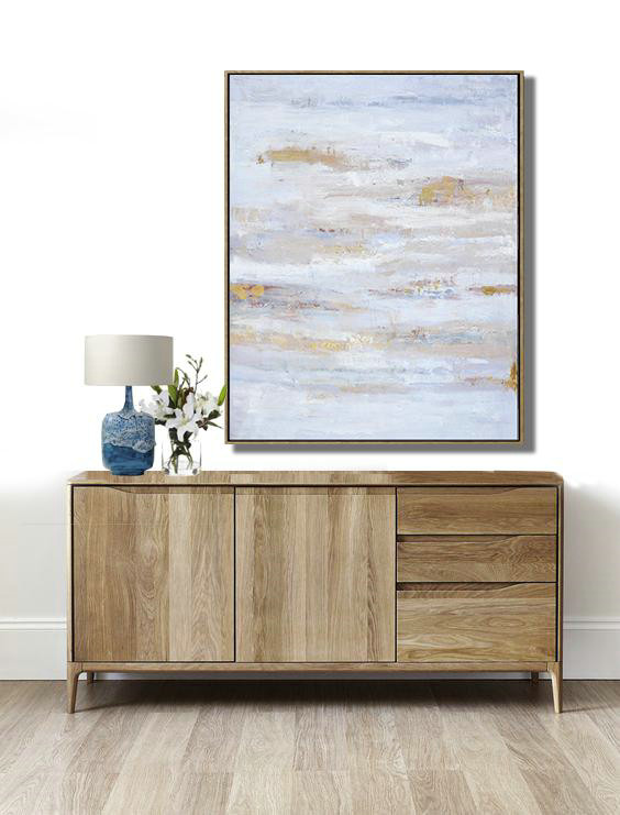Oversized Abstract Landscape Painting,Extra Large Paintings,Blue,Grey,Gold